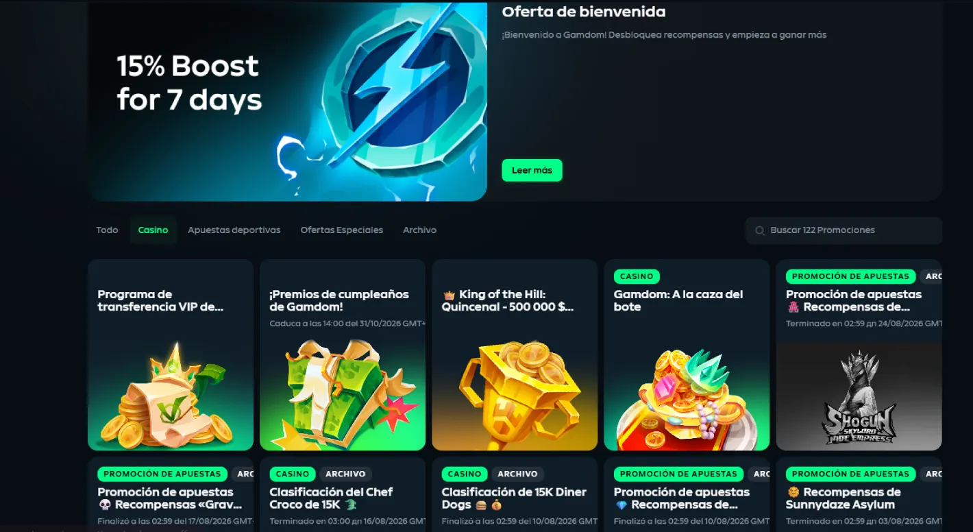 Oferta de bonos en el casino Gamdom